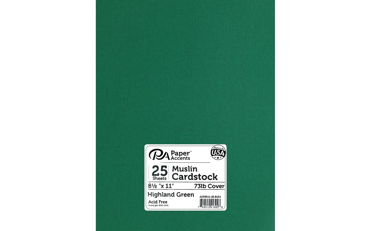 PA Paper Accents Textured Cardstock 8.5" x 11" Highland Green, 73lb colored cardstock paper for card making, scrapbooking, printing, quilling and crafts, 25 piece pack